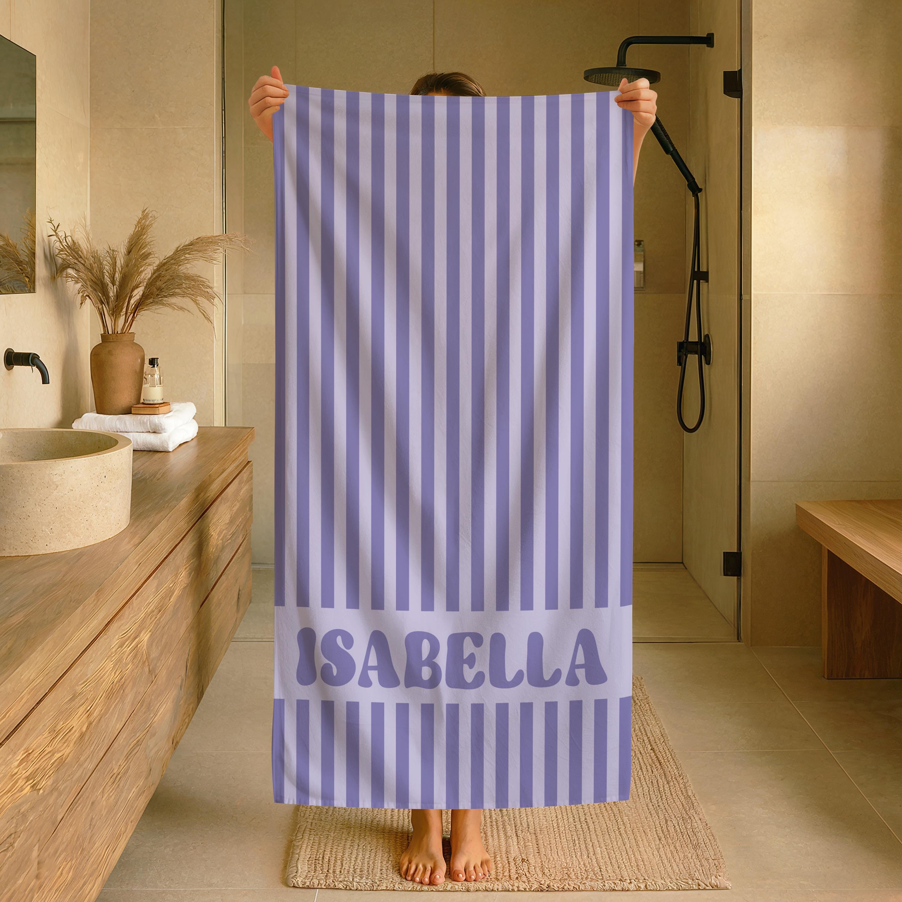 Personalized Groovy Striped Beach Towel: Custom Bachelorette Party Gift