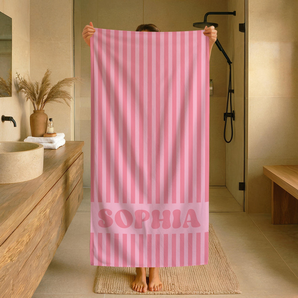Personalized Groovy Striped Beach Towel: Custom Bachelorette Party Gift