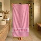 Personalized Groovy Striped Beach Towel: Custom Bachelorette Party Gift