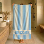 Personalized Groovy Striped Beach Towel: Custom Bachelorette Party Gift