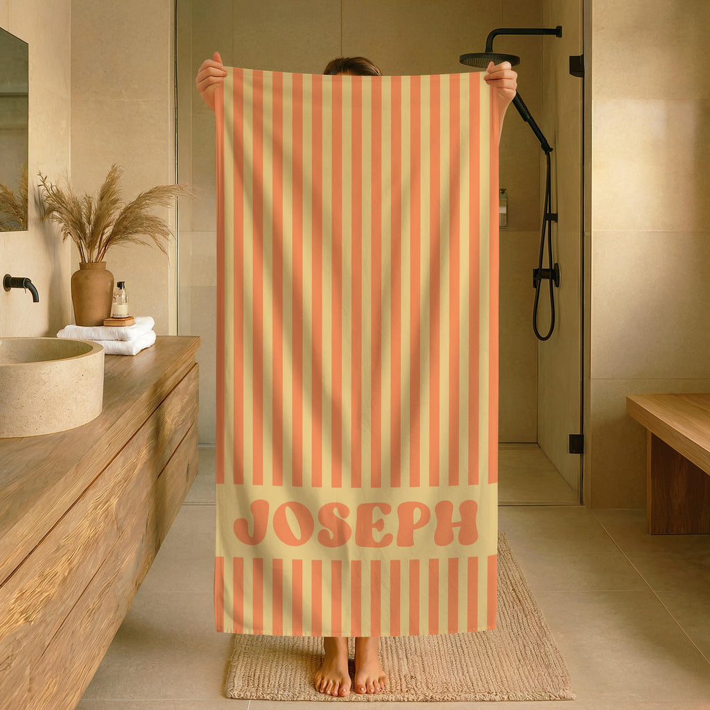 Personalized Groovy Striped Beach Towel: Custom Bachelorette Party Gift