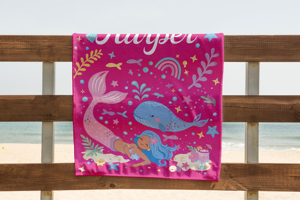 Mermaid Personalized Beach Towel, Mermaid Party Favors, Custom Beach Towel, Mermaid Birthday Gift For Kids