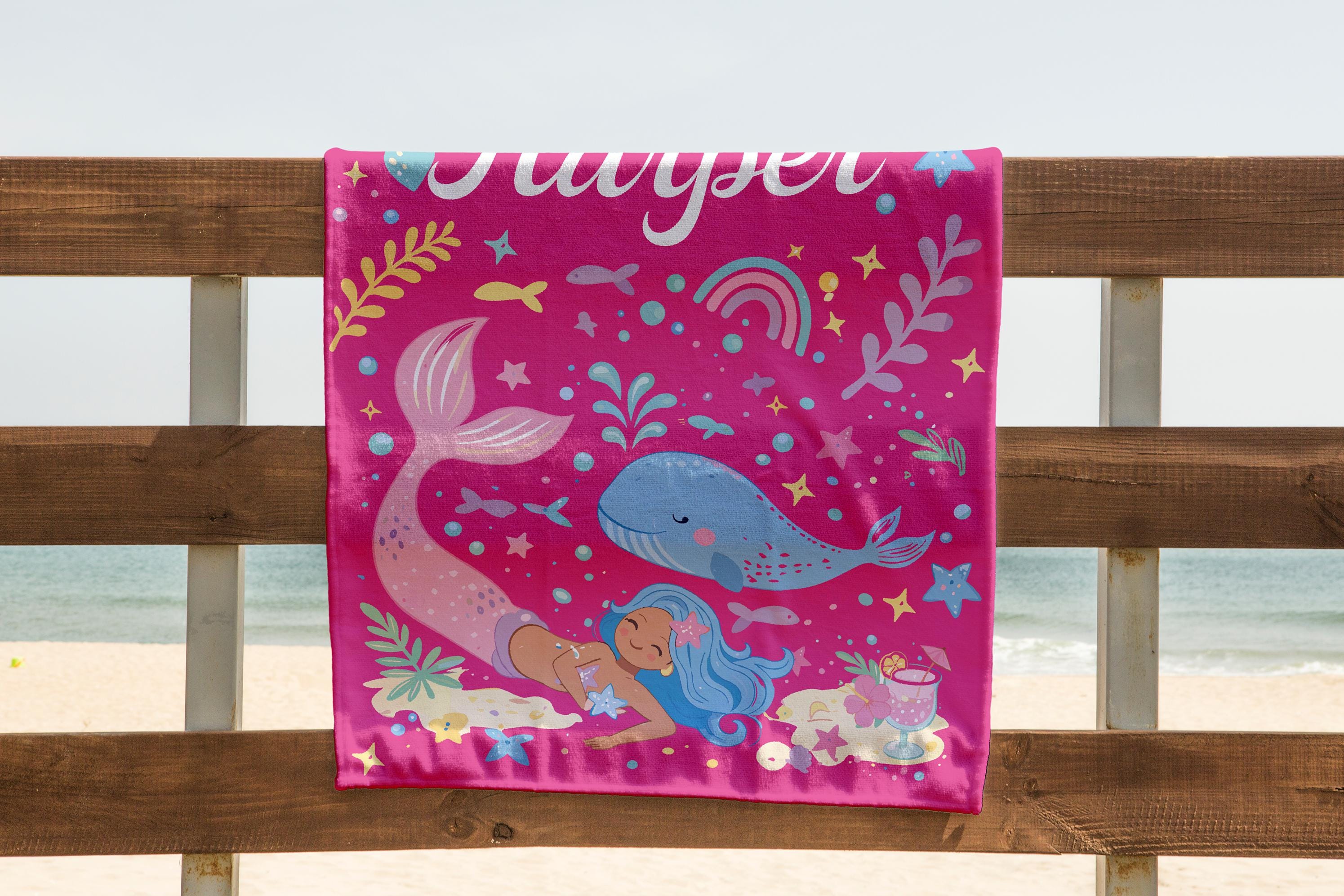 Mermaid Personalized Beach Towel, Mermaid Party Favors, Custom Beach Towel, Mermaid Birthday Gift For Kids