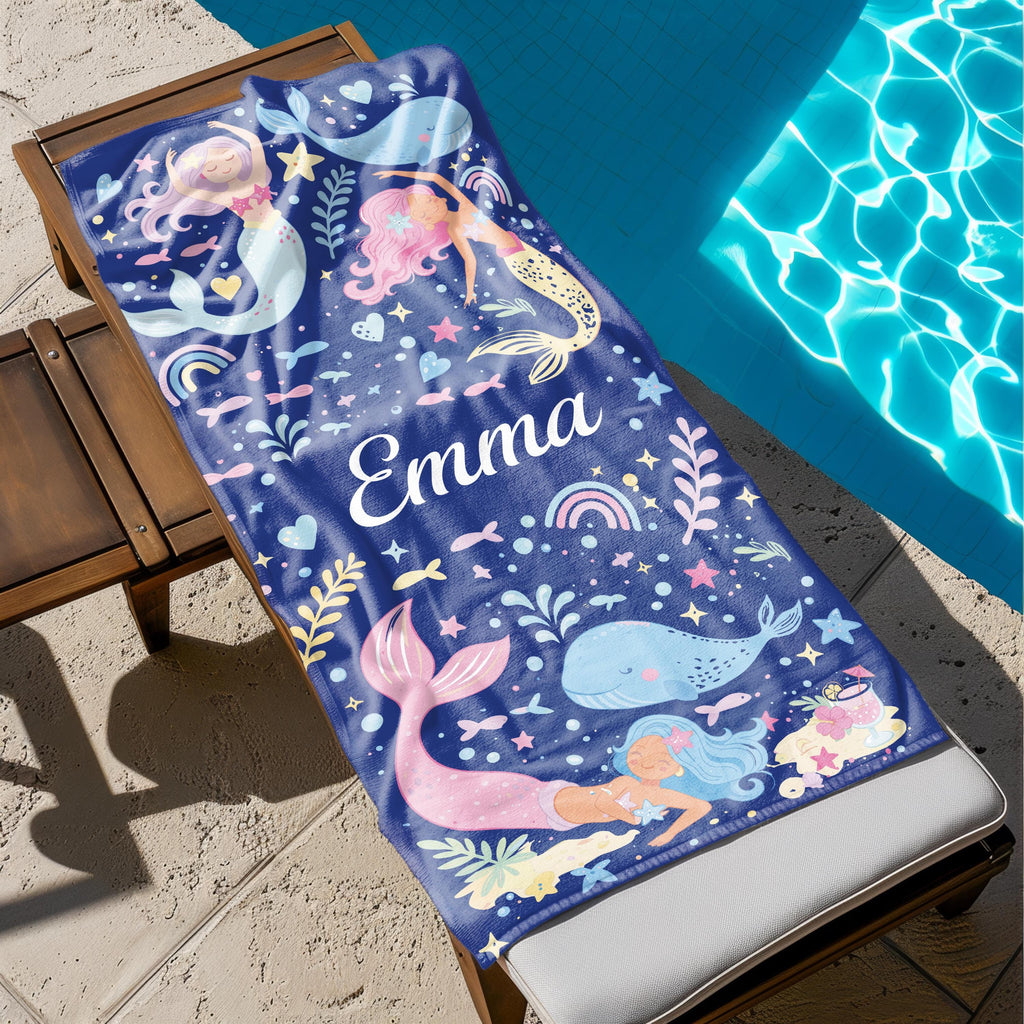 Mermaid Personalized Beach Towel, Mermaid Party Favors, Custom Beach Towel, Mermaid Birthday Gift For Kids