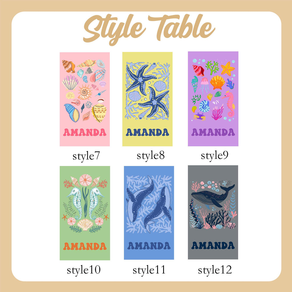 Marine Animal Personalized Beach Towel, Custom Name Towel For Baby/kids, Preppy Girls Pool Towel, Kids Xmas Gift, Beach Party Essentials
