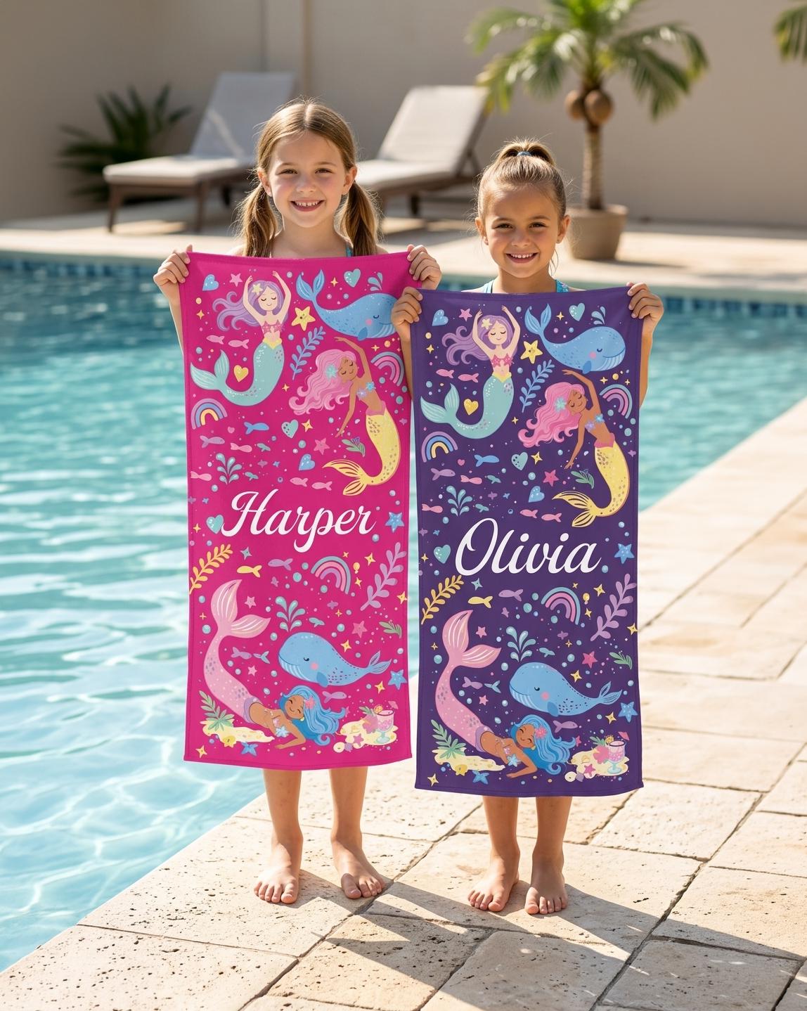 Mermaid Personalized Beach Towel, Mermaid Party Favors, Custom Beach Towel, Mermaid Birthday Gift For Kids