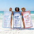 Custom Birthday Club Striped Beach Towel: Beach Towel For Girl, Personalized Pool Towel, Birthday Party Towel,beach Towel With Location Name
