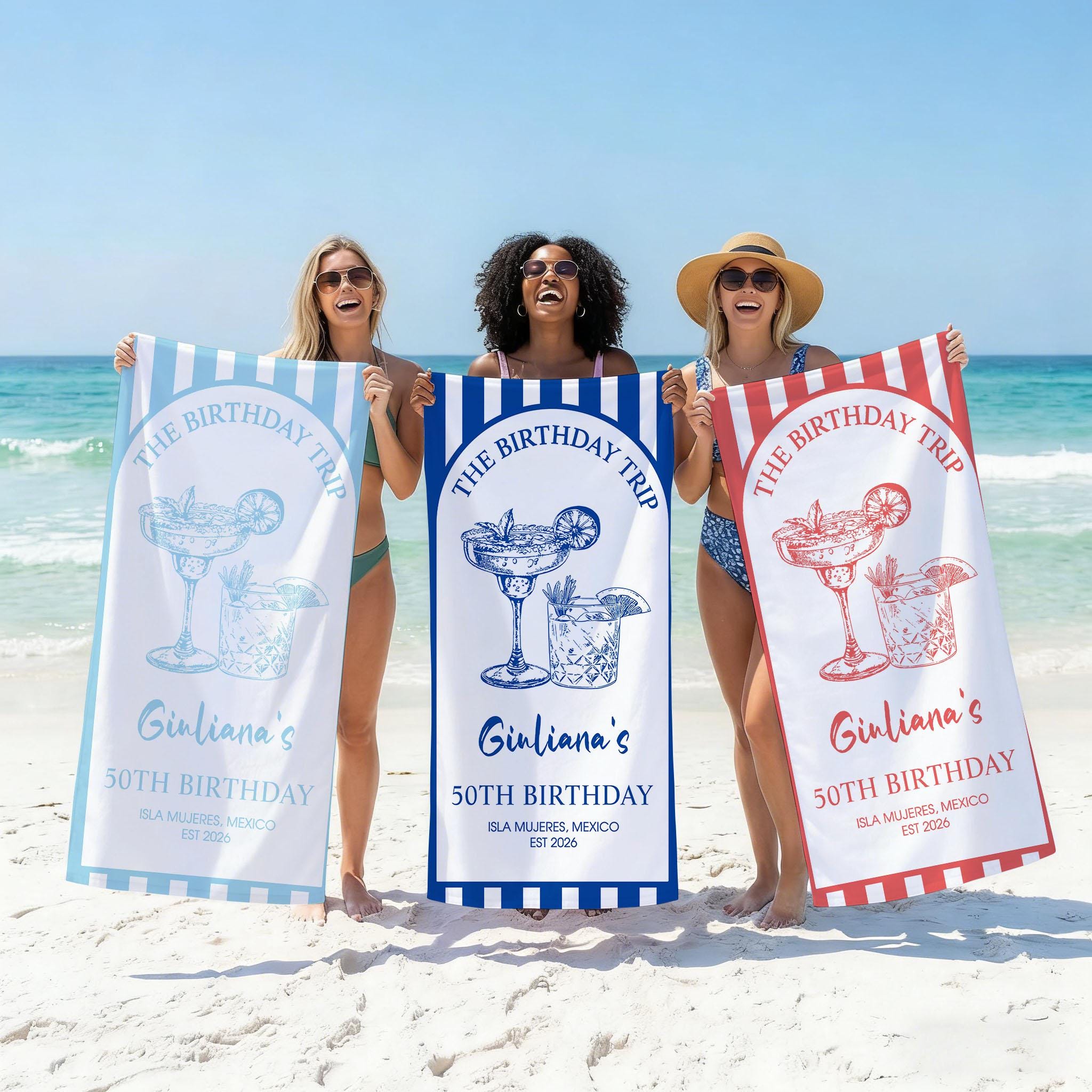 Custom Birthday Club Striped Beach Towel: Beach Towel For Girl, Personalized Pool Towel, Birthday Party Towel,beach Towel With Location Name