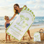 Custom Birthday Club Striped Beach Towel: Beach Towel For Girl, Personalized Pool Towel, Birthday Party Towel,beach Towel With Location Name