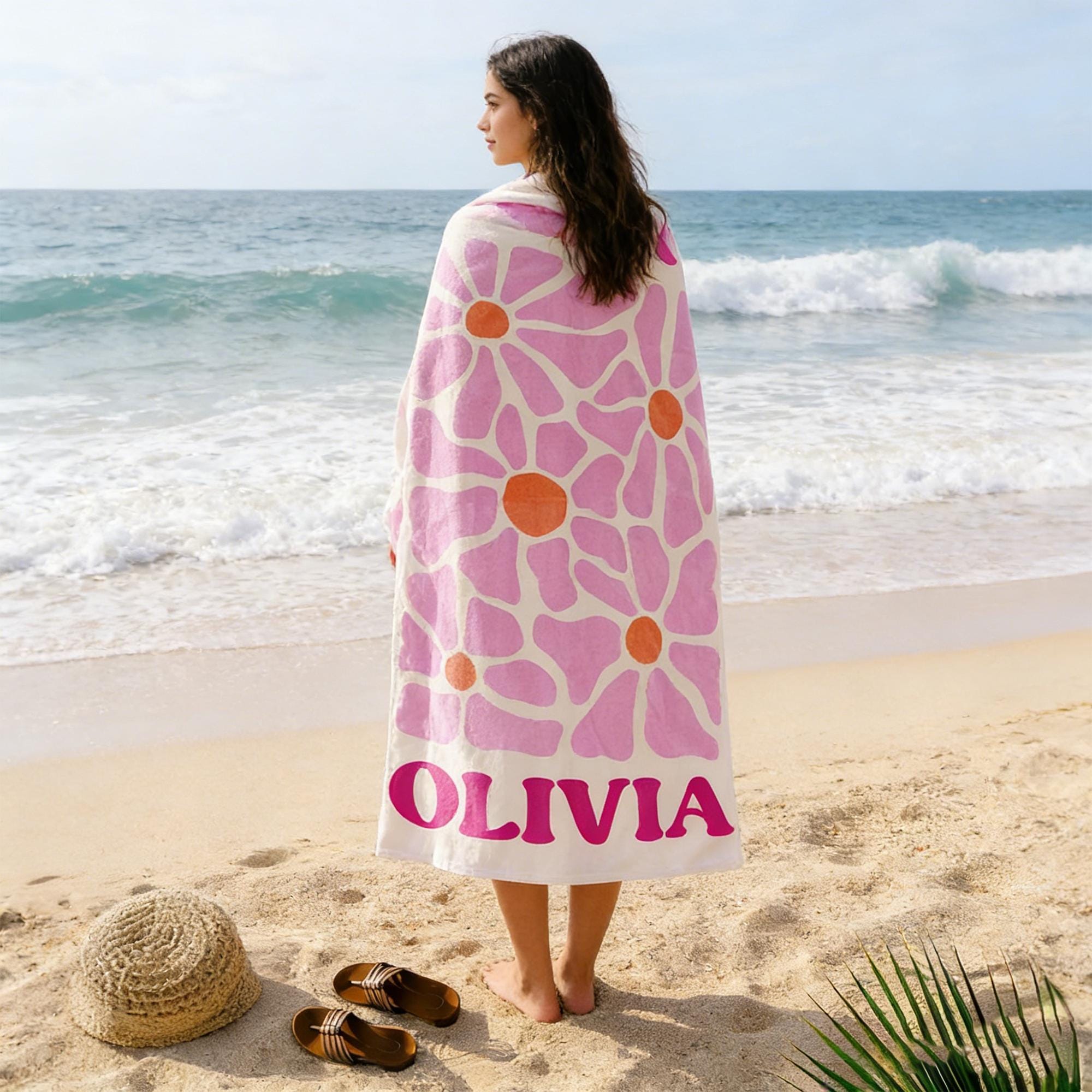 Retro Flower Personalized Beach Towel,durable Towel For Beach Days,pool Trips And Bachelorette Party Favors,perfect Gift For Her&kids