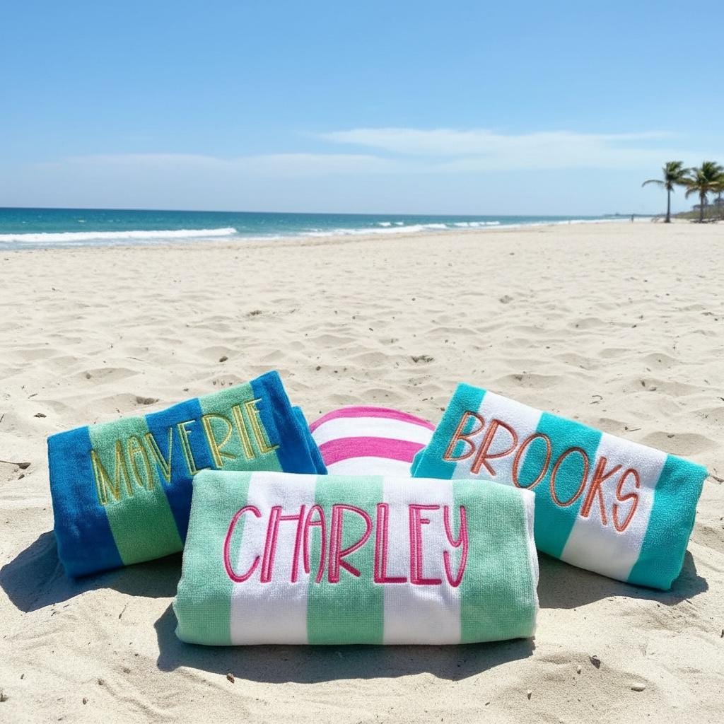 Custom Embroidered Beach Towel; 28 X 58 Striped Pool Towel