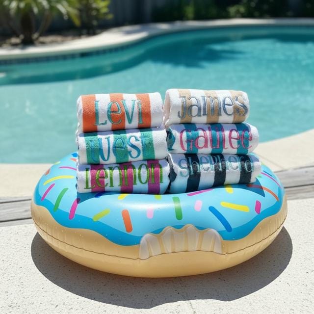 Custom Embroidered Beach Towel; 28 X 58 Striped Pool Towel