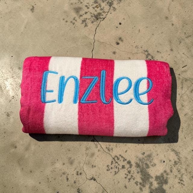 Custom Embroidered Beach Towel; 28 X 58 Striped Pool Towel