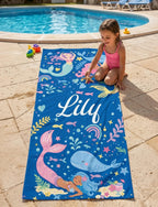 Mermaid Personalized Beach Towel, Mermaid Party Favors, Custom Beach Towel, Mermaid Birthday Gift For Kids