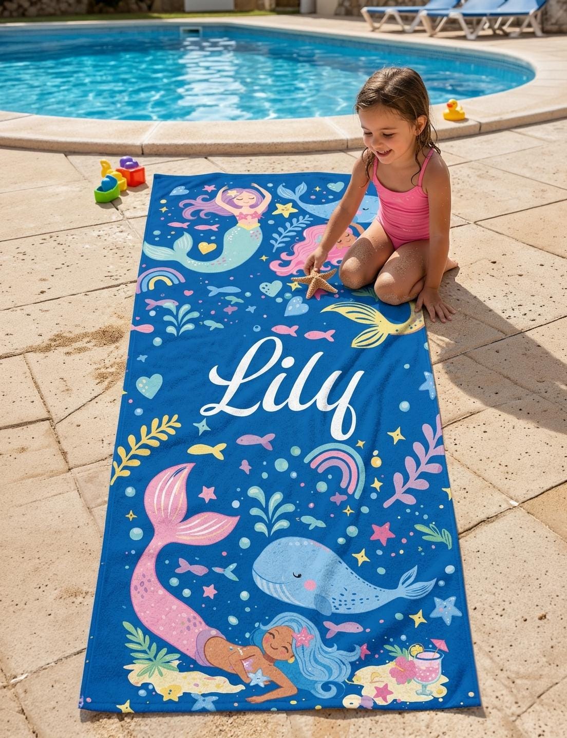 Mermaid Personalized Beach Towel, Mermaid Party Favors, Custom Beach Towel, Mermaid Birthday Gift For Kids