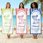 Custom Birthday Club Striped Beach Towel: Beach Towel For Girl, Personalized Pool Towel, Birthday Party Towel,beach Towel With Location Name