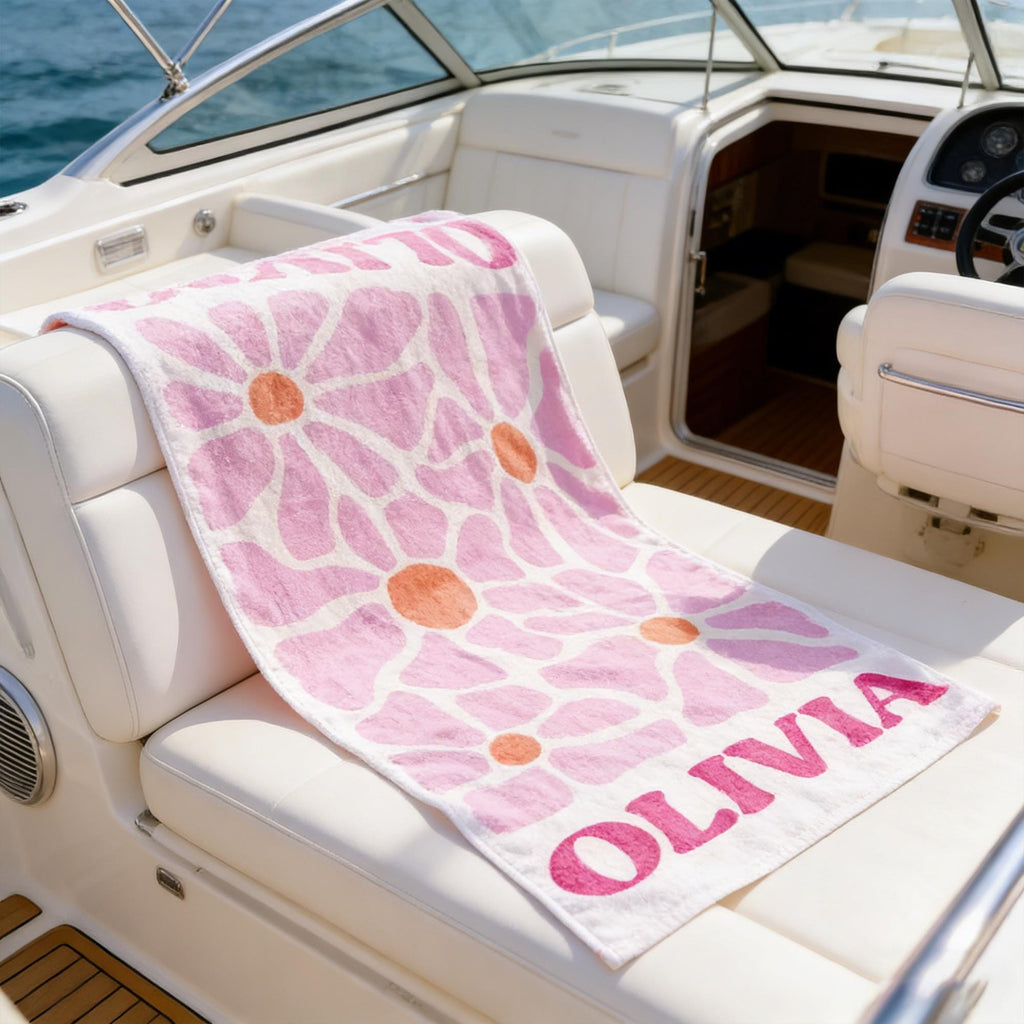 Retro Flower Personalized Beach Towel,durable Towel For Beach Days,pool Trips And Bachelorette Party Favors,perfect Gift For Her&kids