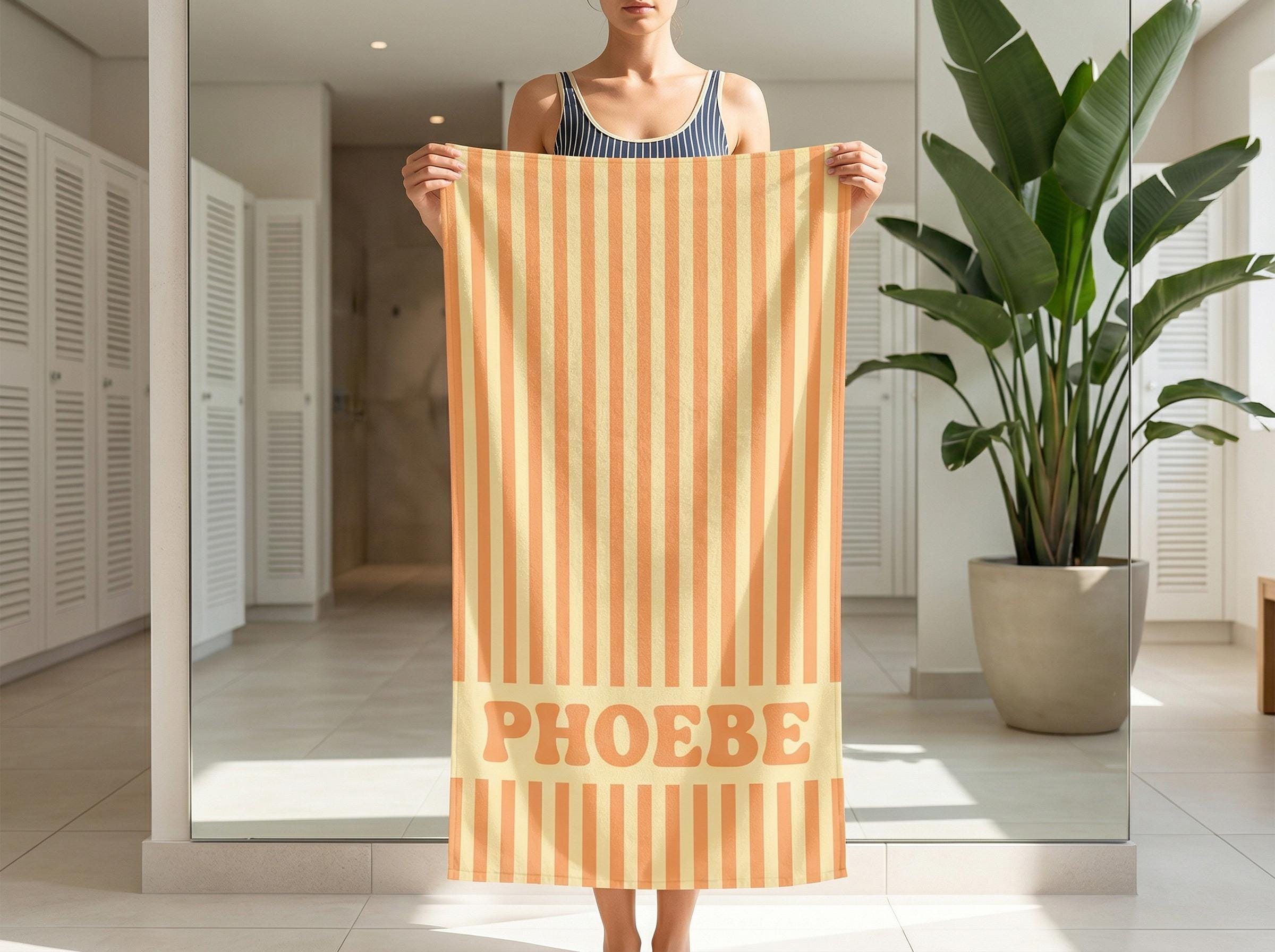 Personalized Beach Towel, Custom Name Pool Towel, Striped Cabana Towel, Bridesmaid Gift, Girls Trip Towel, Kids Beach Towel
