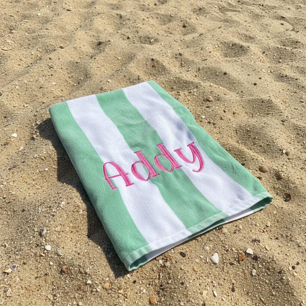 Custom Embroidered Beach Towel; 28 X 58 Striped Pool Towel