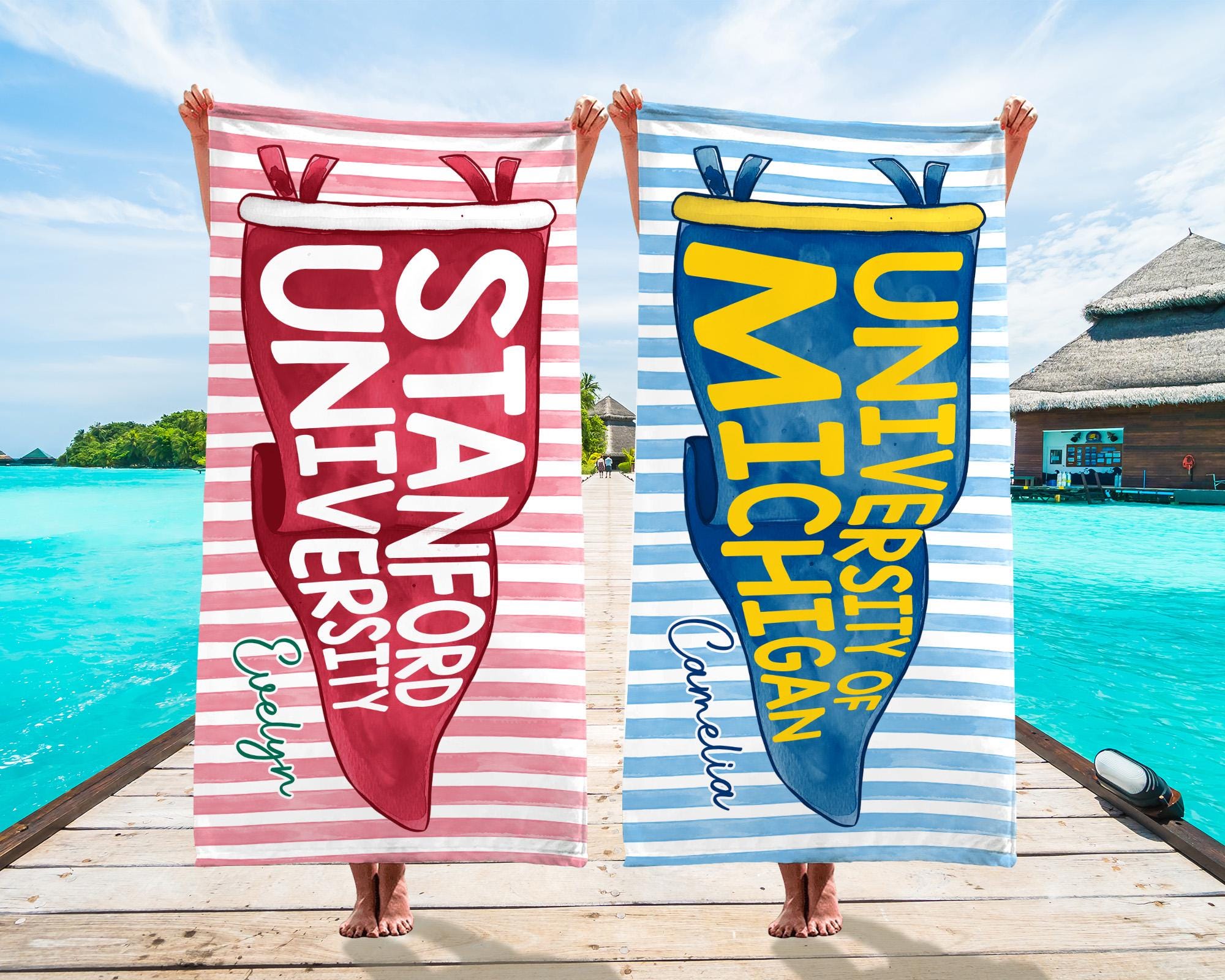 Personalized College Pennant Beach Towel, School Banner School Spirit Beach Towel, High School Graduation Gift, University Graduation Gift