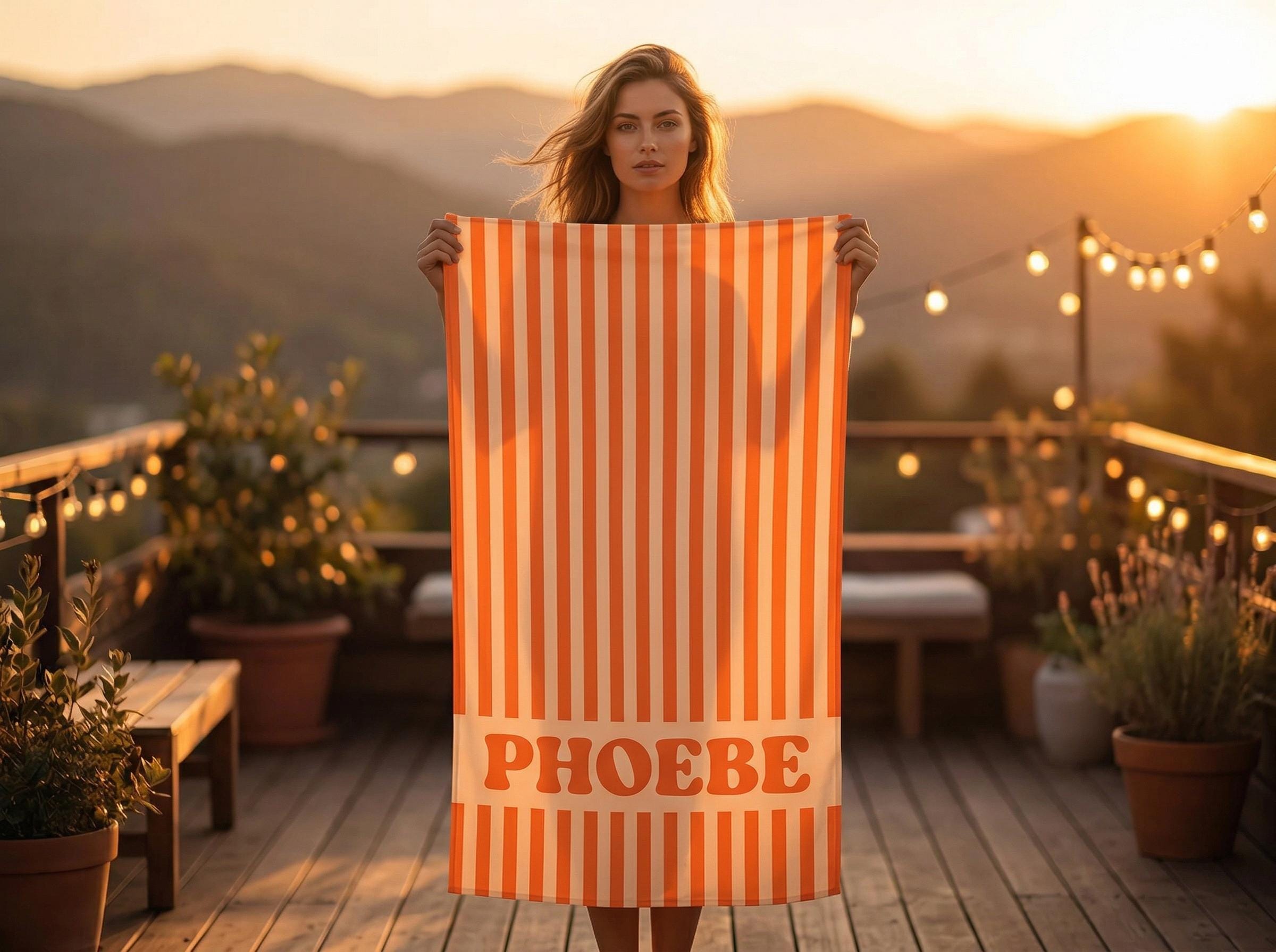 Personalized Beach Towel, Custom Name Pool Towel, Striped Cabana Towel, Bridesmaid Gift, Girls Trip Towel, Kids Beach Towel