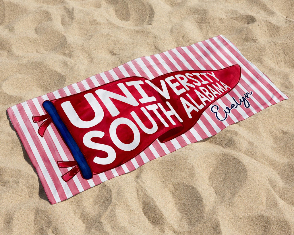 Personalized College Pennant Beach Towel, School Banner School Spirit Beach Towel, High School Graduation Gift, University Graduation Gift