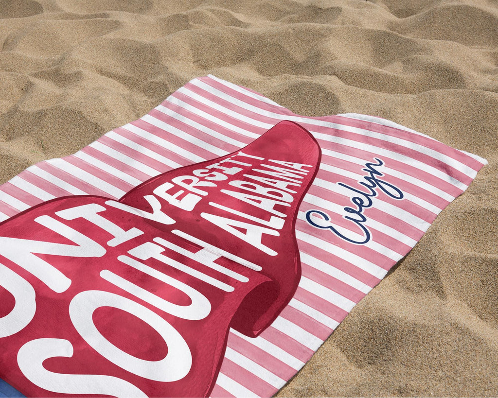 Personalized College Pennant Beach Towel, School Banner School Spirit Beach Towel, High School Graduation Gift, University Graduation Gift