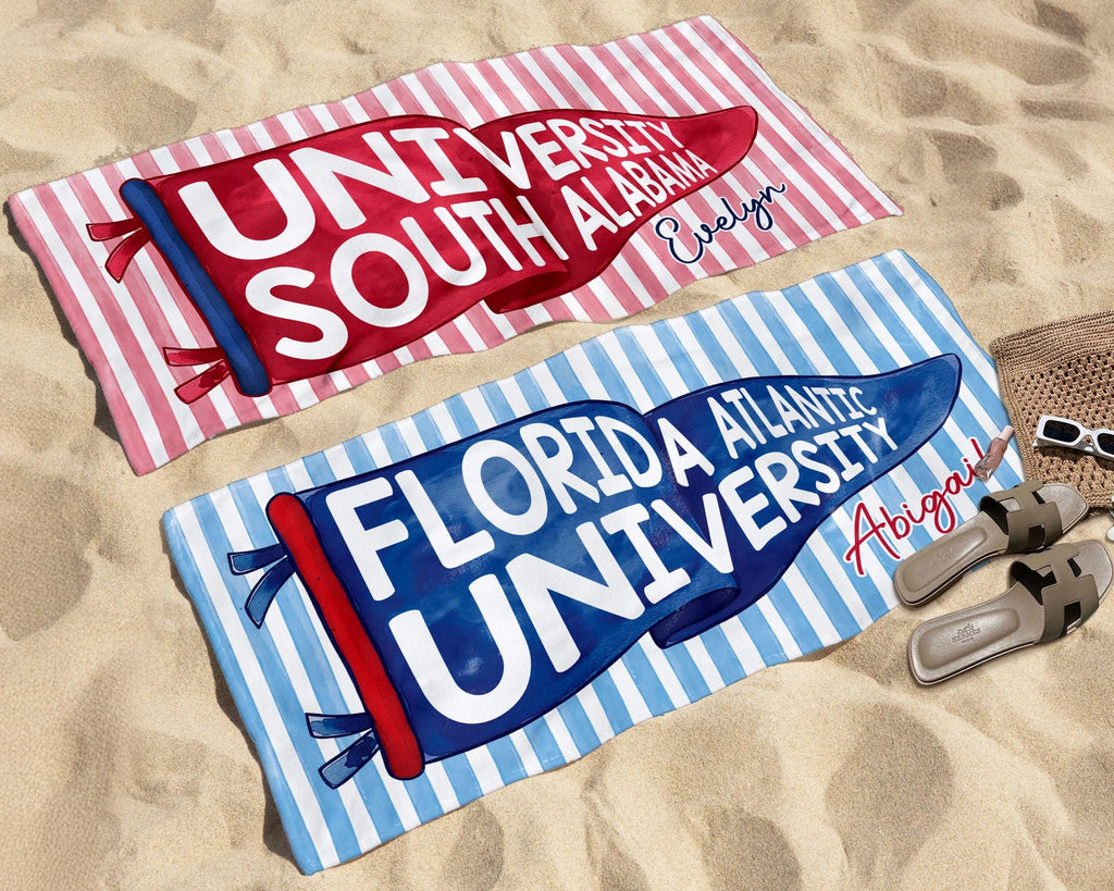 Personalized College Pennant Beach Towel, School Banner School Spirit Beach Towel, High School Graduation Gift, University Graduation Gift